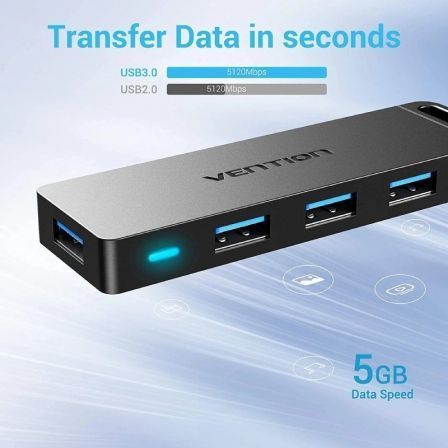 Vention Hub USB 3.0 de 4 puertos con Micro USB PD - Gris Vention Hub USB 3.0 de 4 puertos con Micro USB PD - Gris